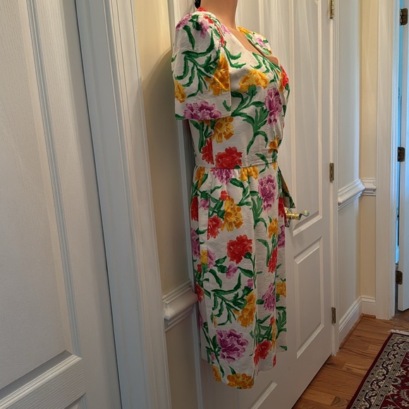 DAVID WARREN Embossed Cotton Jacquard White Floral Dress Sweetheart Neck Size 12 - Picture 3 of 9